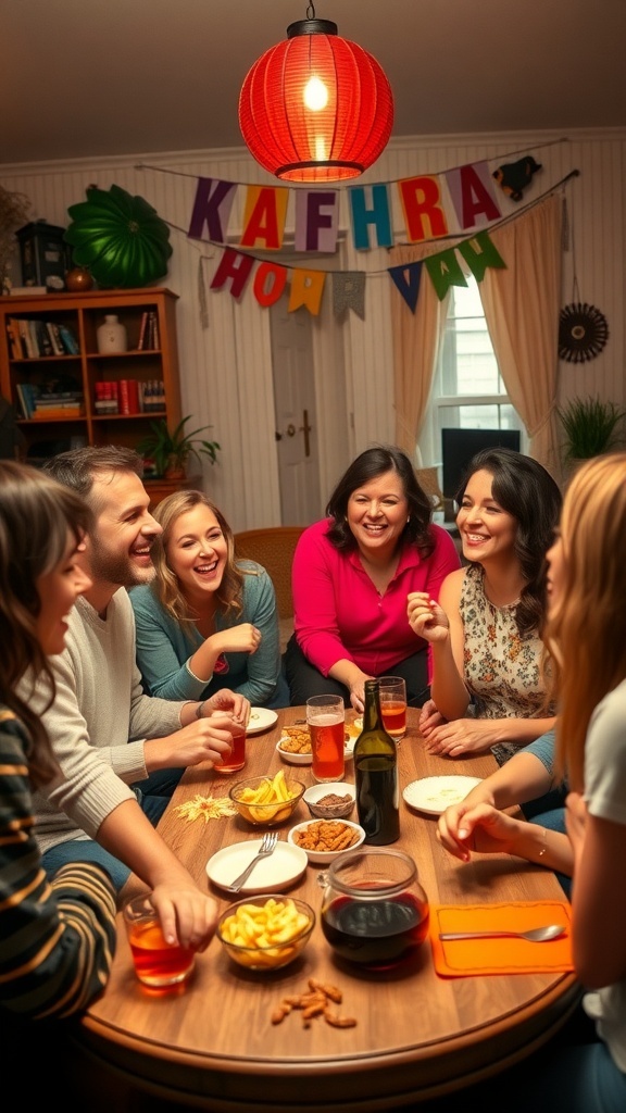 Friends enjoying a game of Would You Rather in a cozy living room.